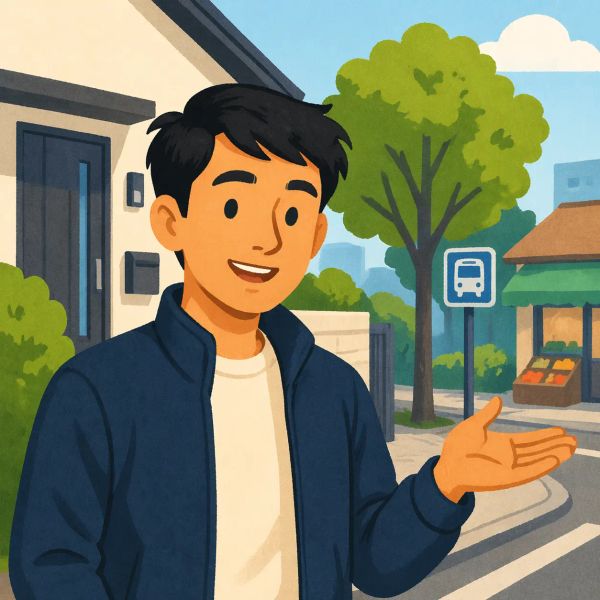 A man standing on a street near a bus stop.